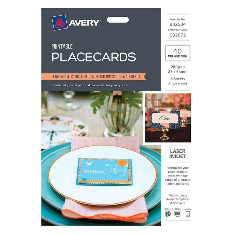 Avery imprimable plates places blancs 85x54 mm (5 feuilles)