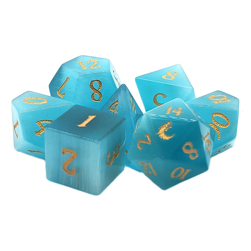 Gemstone - Blue Cat's Eye Old School Dice