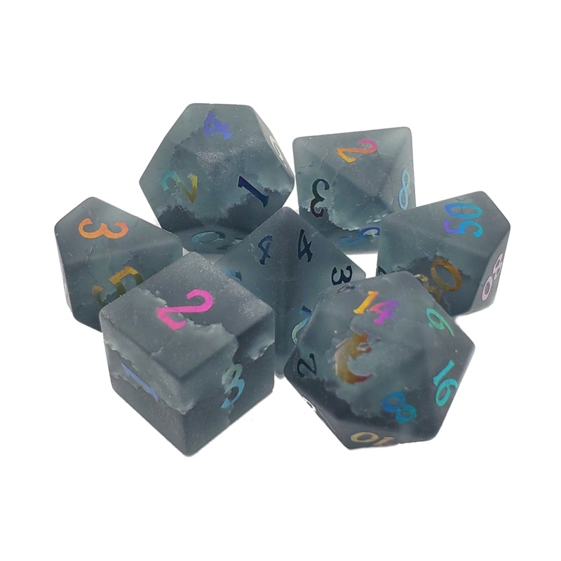 Gemstone - Frosted Blast Glass Obsidian w/ Spectral Old School Dice
