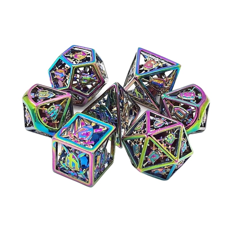 Old School 7 Piece DnD RPG Metal Dice Set: Hollow Sword & Shield Dice - Spectral
