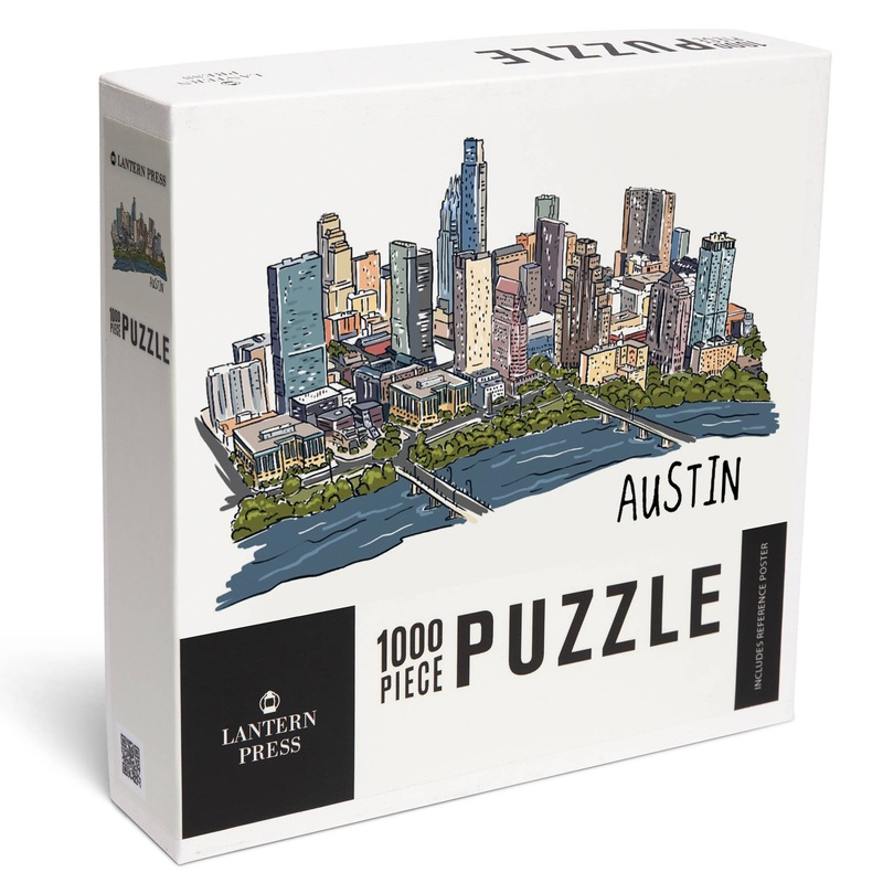 1000 PIECE PUZZLE Austin, Texas, Cityscape, Line Drawing