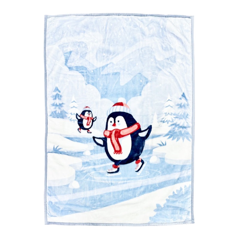 Hopop Joyful Parenting Soft and Warm Baby Blanket Skating Penguins (Blue)