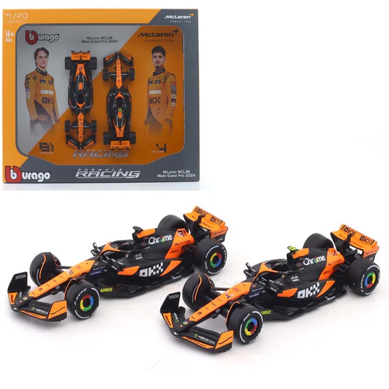 2024 McLaren MCL38 set of 2 cars 1:43 Bburago Formula 1 diecast scale model car
