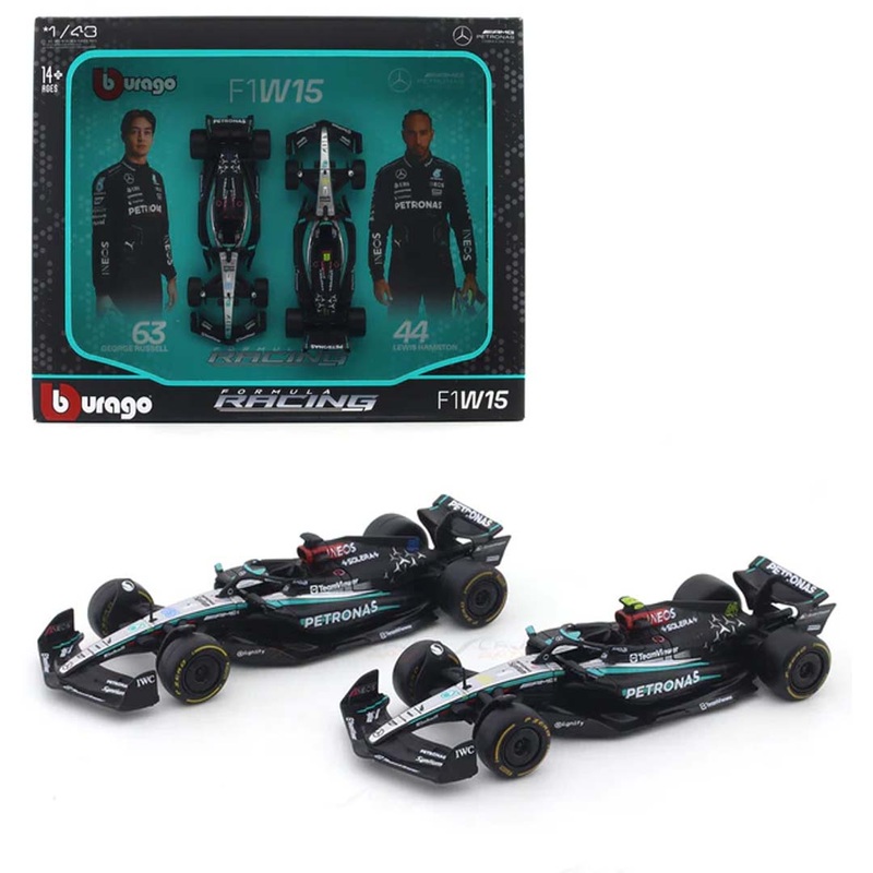 2024 Mercedes-AMG W15 set of 2 cars 1:43 Bburago Formula 1 diecast scale model car