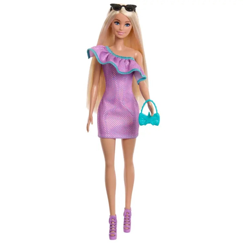 Barbie Doll with Clothes and Accessories, Blond Hair and 3 Party-Themed Mix-and-Match Outfits Including Dresses, Purses and Heels