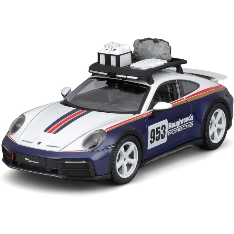 Bburago - 1/24 Scale Model Compatible with Porsche 911 992N # 953 Dakar Rally Racing Car Model 2023 (Blue)