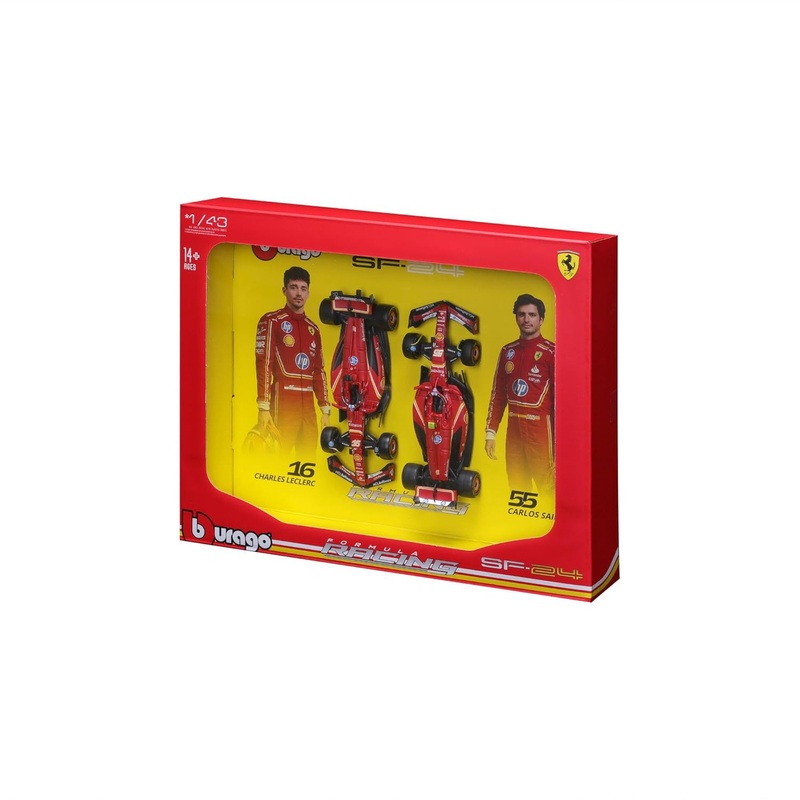 Bburago 2024 Ferrari SF24 Formula F1 Racing Team Set of 2 Cars 1:43 Die Cast Scale Miniature Model Cars, with Photo Frame Packaging