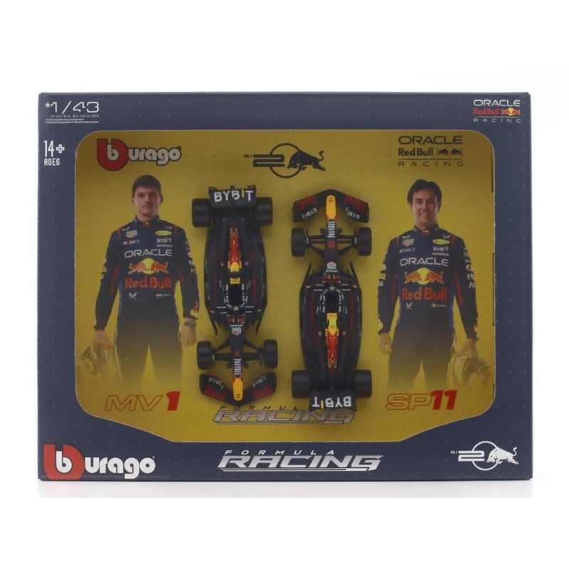 Bburago 2024 Oracle Red Bull Formula F1 Racing Team RB20 Set of 2 Cars 1:43 Die Cast Scale Miniature Model Cars, with Photo Frame Packaging