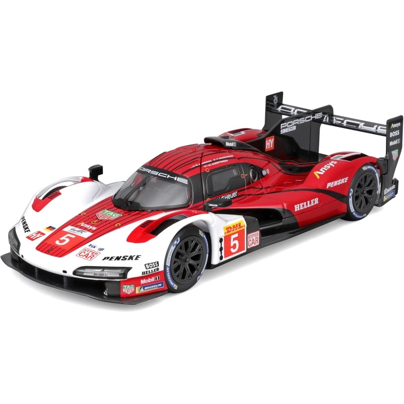 Bburago Metal Die-Cast - 1/24 Scale Model Compatible With Porsche Lmh 963 9Rd 4.6L Turbo V8 2023 Sports - Racing Car Model Red