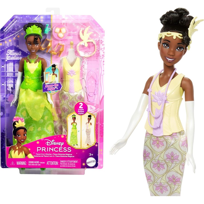 Disney Princess 2-in-1 Stories Tiana Fashion Doll with 2 Snap-On Bodices, 2 Skirts & 9 Accessories