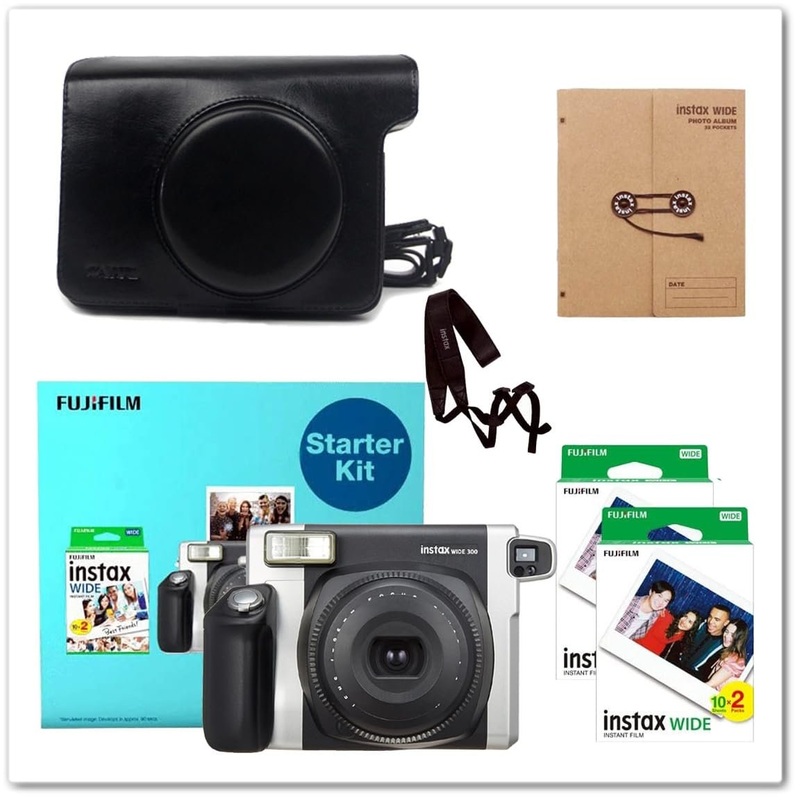 Fujifilm Instax Wide 300 Instant Camera + 40 Film Shots + Instax Wide Photo Album + PU Camera Case + Hand Strap - Black