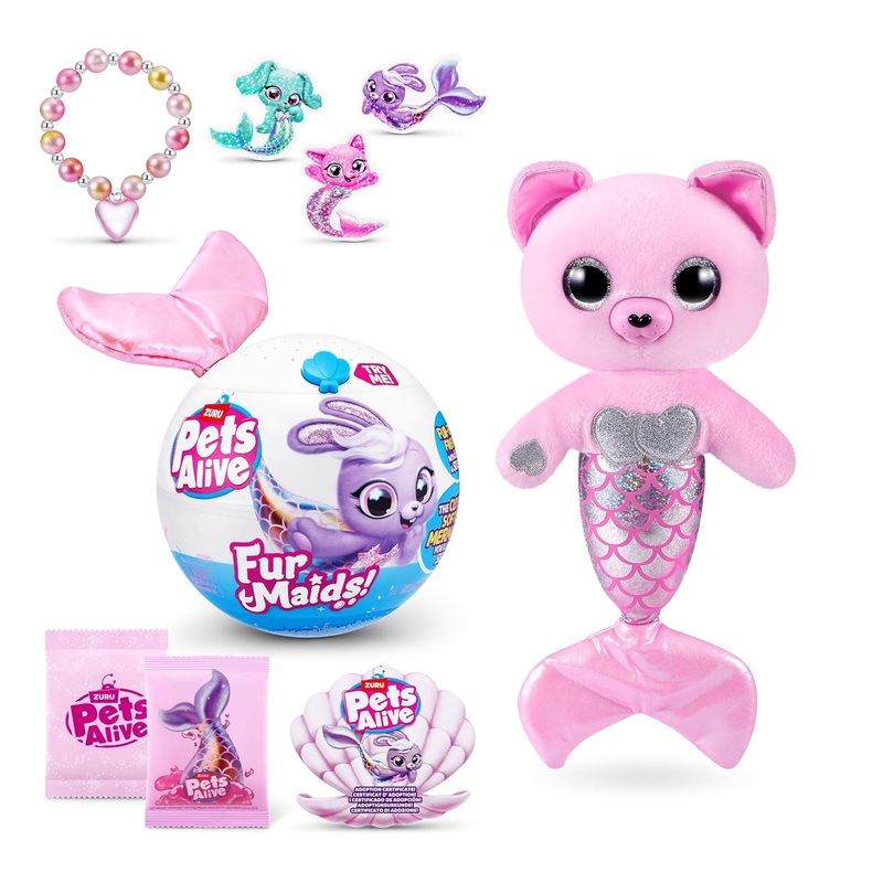 Pets Alive Furmaids by ZURU Mermaid Plush Interactive Light and Sound Girls Toy (Pink Rabbit)