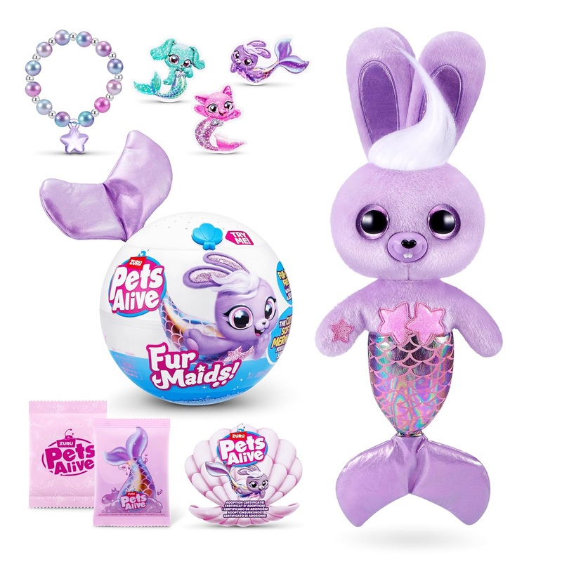 Pets Alive Furmaids by ZURU Mermaid Plush Interactive Light and Sound Girls Toy (Purple Rabbit)
