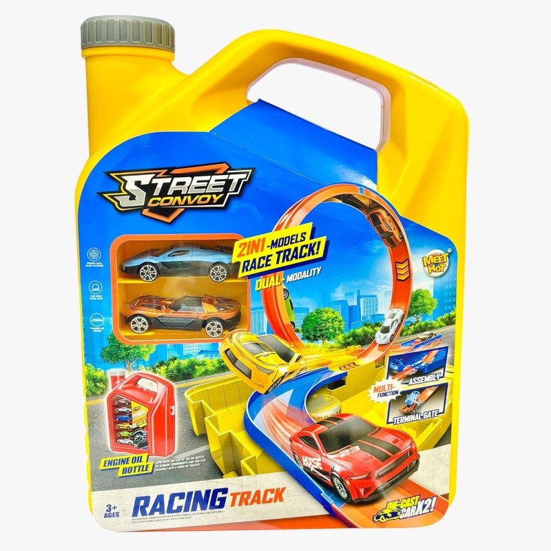 Street Convoy 2-in-1 Racing Track Set with 2 Die-Cast Cars  Loop Track  Multi-Function Toy for Kids 3+ Years