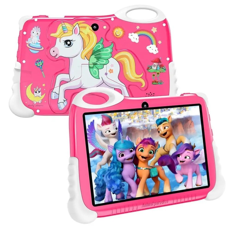 Kids Learning Tablet  7" HD, 128GB, Dual Cameras, 4G/WiFi, Parental Lock, Fall-Proof Cover (Unicorn - Pink)