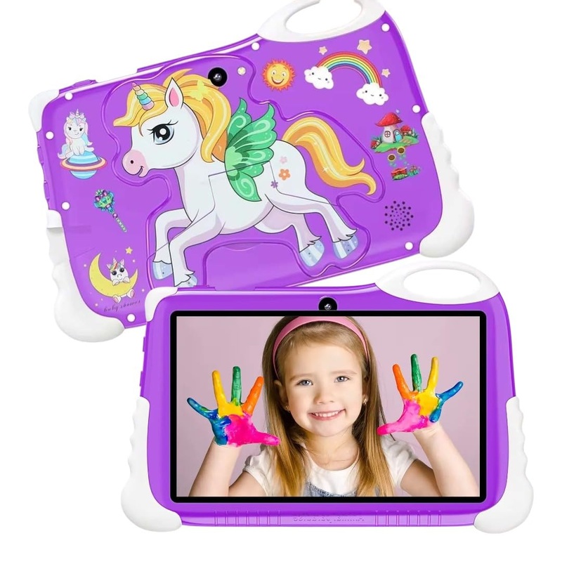 Kids Learning Tablet  7" HD, 128GB, Dual Cameras, 4G/WiFi, Parental Lock, Fall-Proof Cover (Unicorn - Purple)