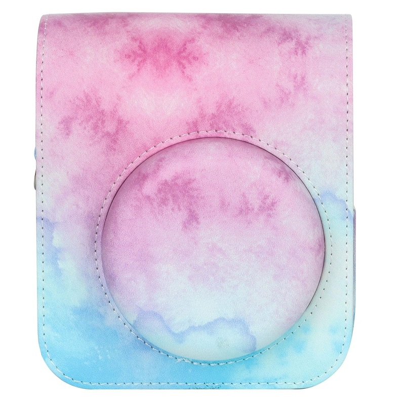 Blue Pink Painting Charm  Rainproof PU Leather Case for Instax Mini 12 with Adjustable Strap