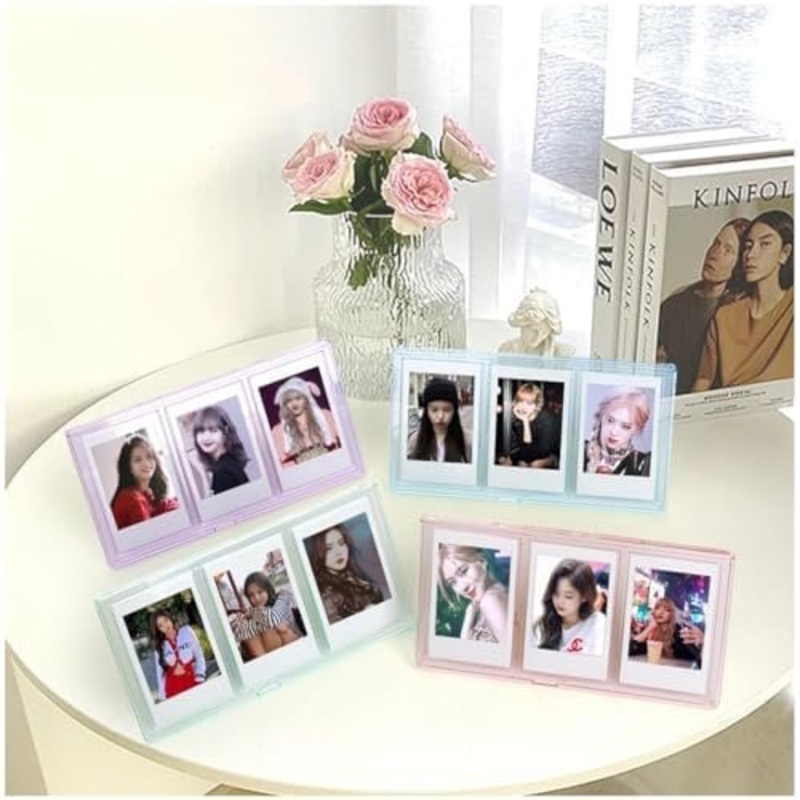Fujifilm Instax Mini Transparent 3" Inch Polaroid Triple Photo Frame For Tabletop Display of Small Cards, Photos - Pack of 5