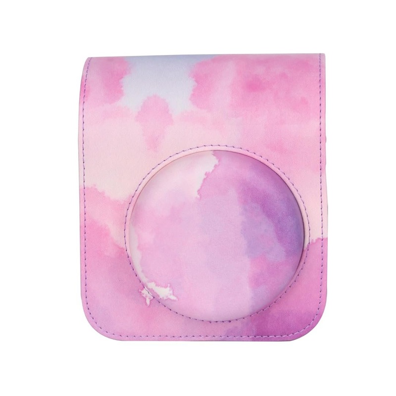 Pink Painting Charm  Rainproof PU Leather Case for Instax Mini 12 with Adjustable Strap