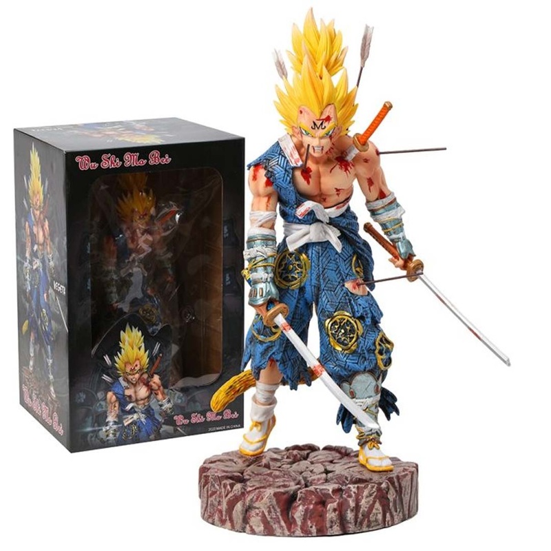 Samurai Majin Vegeta Super Saiyan Ultimate Action Figure  30 cm Anime Warrior Statue Model with Swords & Battle Base  Collector's Edition Toy HW
