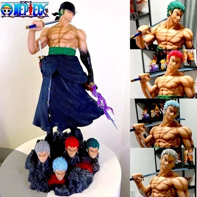 Ultimate Action Figure  Roronoa Zoro 50cm Anime Statue with 5 Interchangeable Heads One Piece PVC Collectible Model Toy Gift HW
