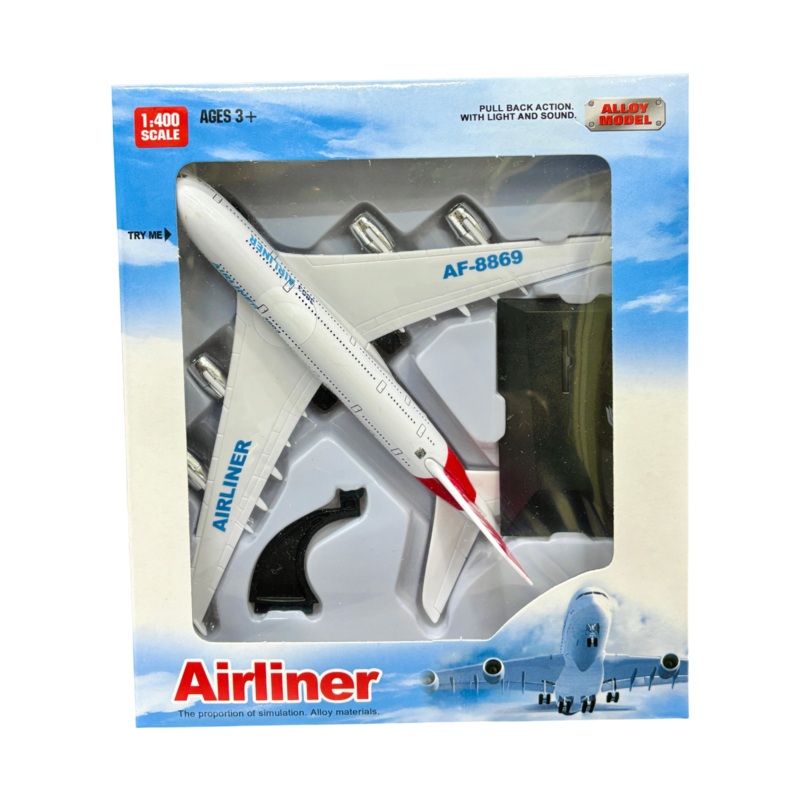Alloy Diecast Airliner Pull-Back Action with Light & Sound - 1:400 Scale (White)