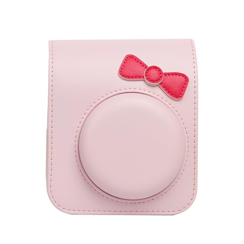 Chic Charm  White Bowknot PU Leather Camera Case for Instax Mini 12 with Strap -Pink