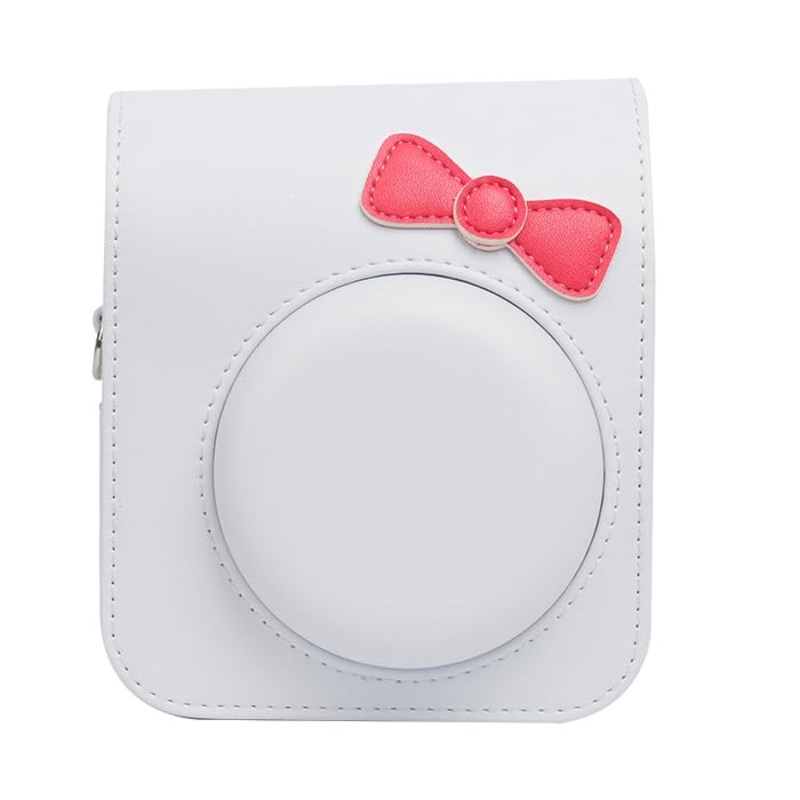 Chic Charm  White Bowknot PU Leather Camera Case for Instax Mini 12 with Strap -White