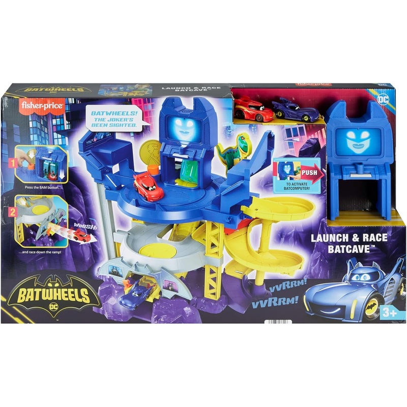 Fisher-Price DC Batwheels Toy Car Race Track' Launch & Race Batcave with Lights & Sounds