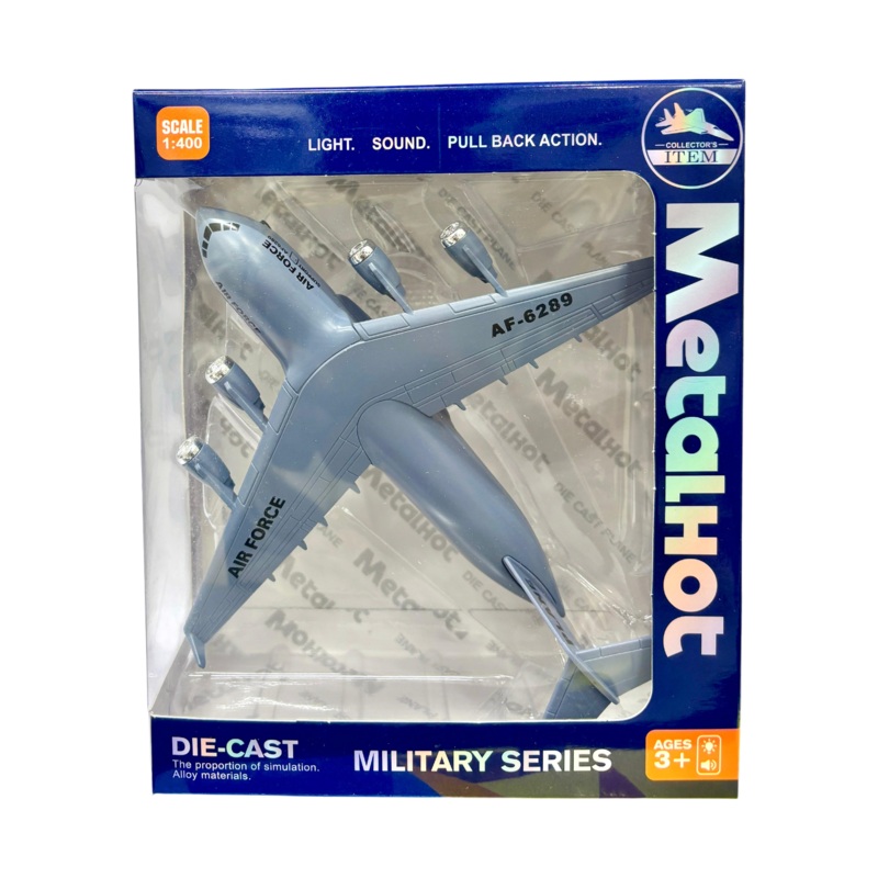 MetalHot Diecast Fighter Airplane Pull-Back Action with Light & Sound - 1:400 Scale (Blue)