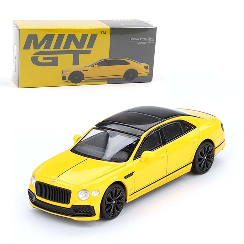 Mini GT Bentley Flying Spur  Monaco Yellow | 1:64 Scale RHD Diecast Model Car | Luxury Sedan Collector Edition