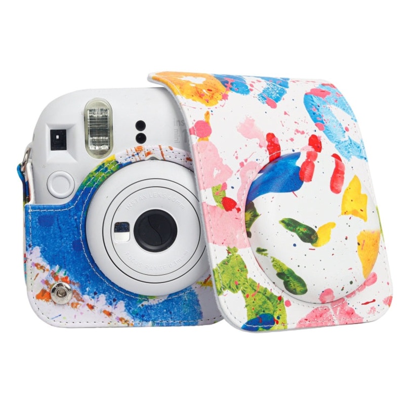 Palm Print Camera Case for Fujifilm Instax Mini 12  PU Leather Bag with Shoulder Strap