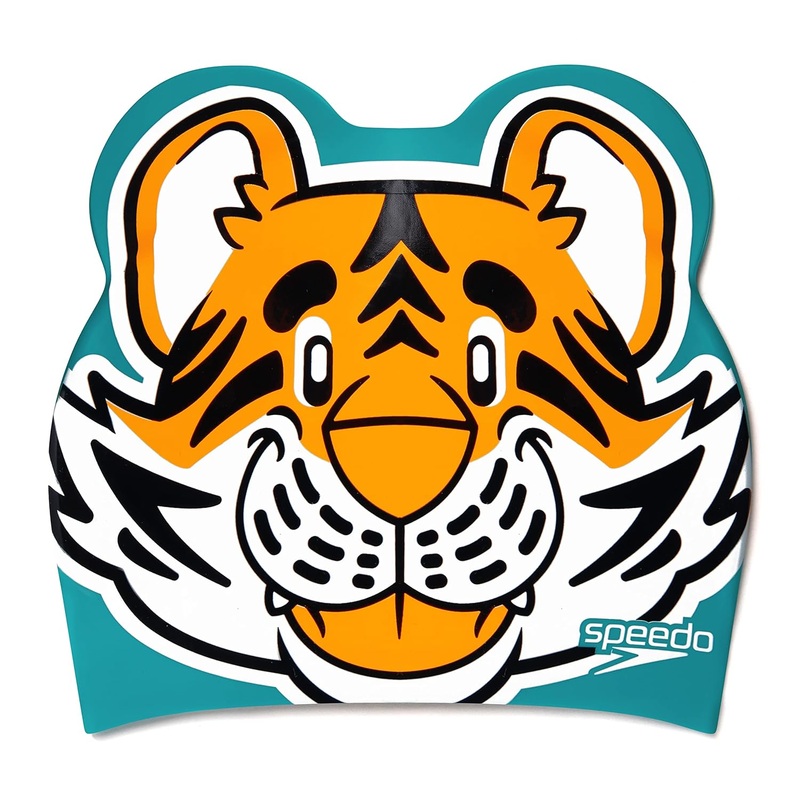 Speedo Unisex Kids Tiger Print Swim Cap for Tots - Boys and Girls - Orange & Green
