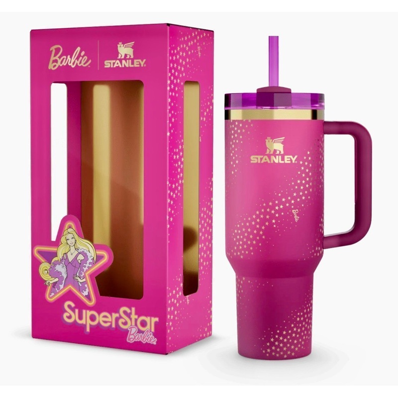 Stanley x Barbie 40oz Superstar Tumbler  Glam Limited Edition Cup with Straw, Handle & Gold Star Magic!