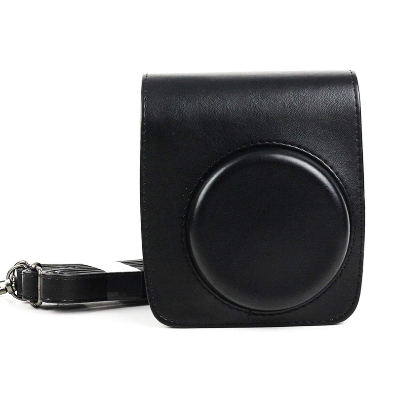 Vintage Charm  Classic PU Leather Case with Strap for Instax Mini 90 Neo Classic - Black
