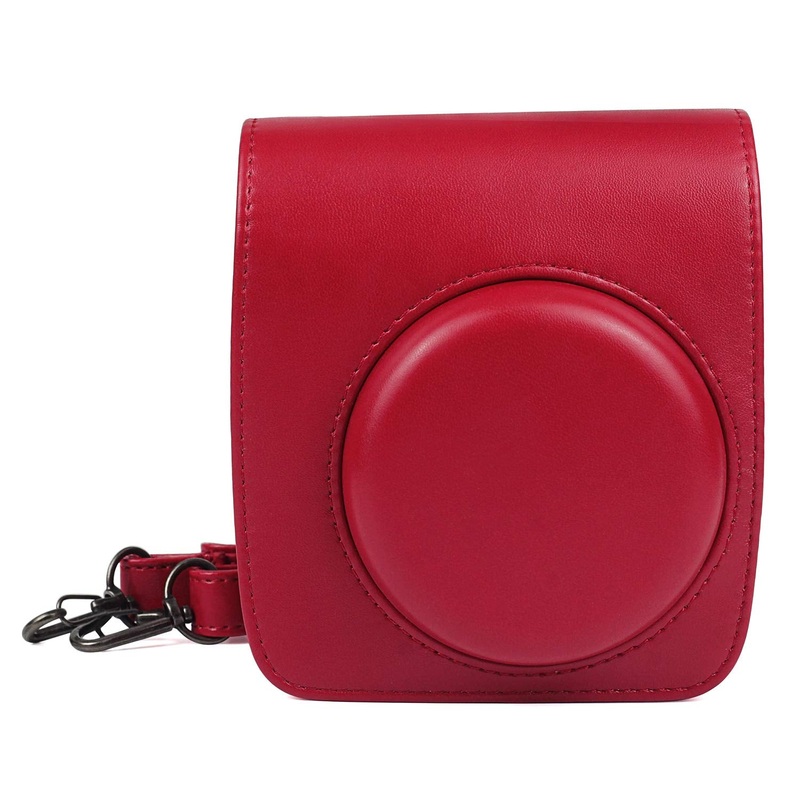 Vintage Charm  Classic PU Leather Case with Strap for Instax Mini 90 Neo Classic - Red