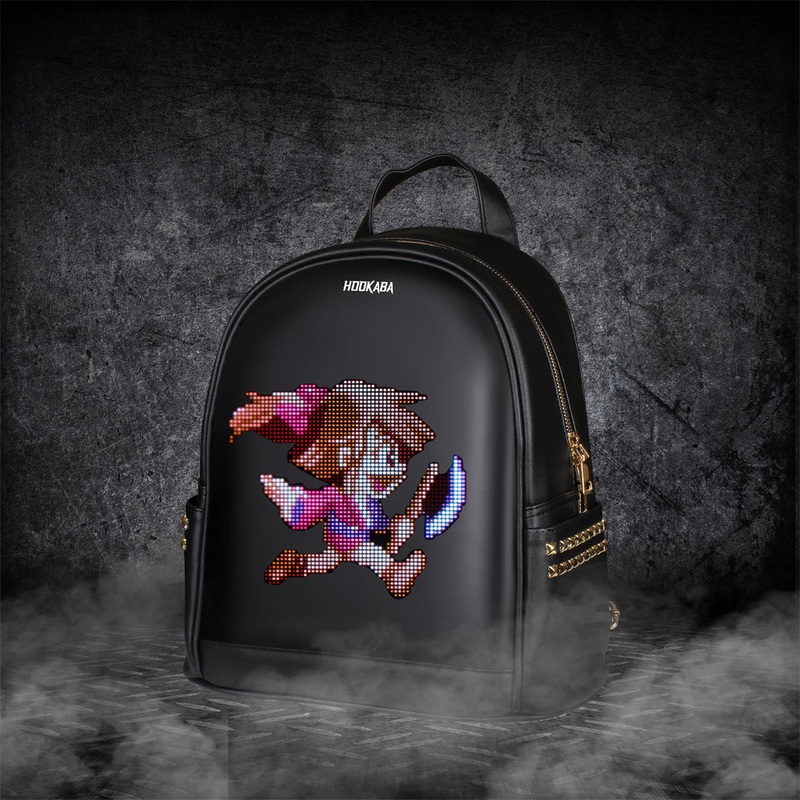 HOOKABA Dazz Roll Womens LED Backpack  App-Controlled Pixel Display, Stylish Waterproof Bag (14L) -Black