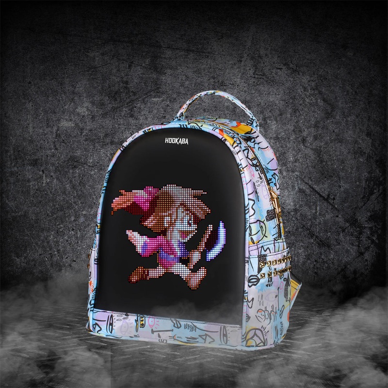 HOOKABA Dazz Roll Womens LED Backpack  App-Controlled Pixel Display, Stylish Waterproof Bag (14L) - White