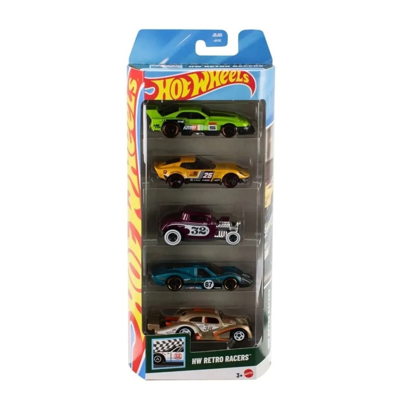 Hot Wheels 5 Car Gift Pack  HW Retro Racers Pack of 5 for Kids & Collectors
