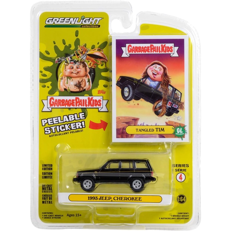 Greenlight Garbage Pail Kids  1993 Jeep Cherokee with Tangled Tim Peelable Sticker (1:64 Scale Die-Cast)