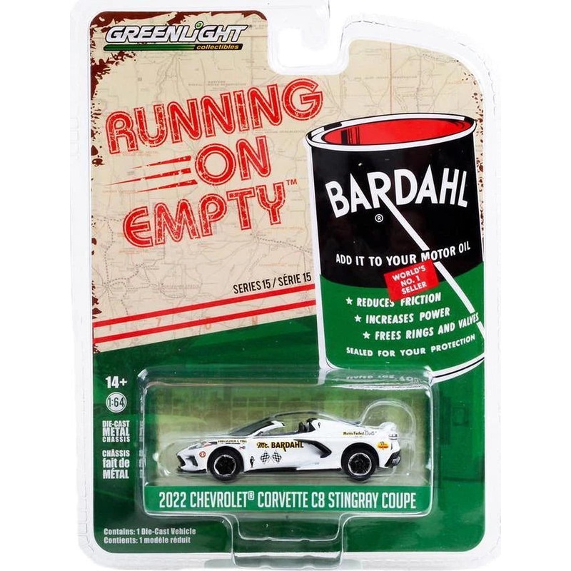 Greenlight Running on Empty  2022 Chevrolet Corvette C8 Stingray Coupe (Bardahl Livery, Series 15) 1:64 Die-Cast Car