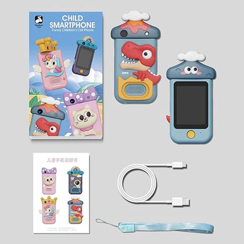 Inteligente Kids Dino Smart Phone Toy, Kids Digital 2.8'' Dual Camera Christmas, Birthday Gifts with Kids Dual Camera, Video, Game, Music Player and Multiple Functions for Kids