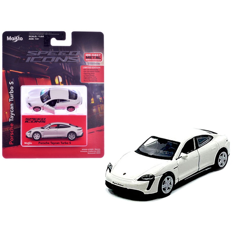 Maisto 1:64 Porsche Taycan Turbo S  White | Speed Icons Electric Supercar Diecast Model