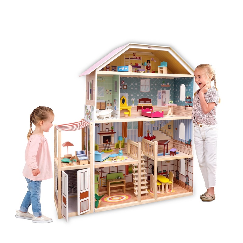 Open Ended Wooden Doll House - Grand Mansion  (28 pcs furniture included)
