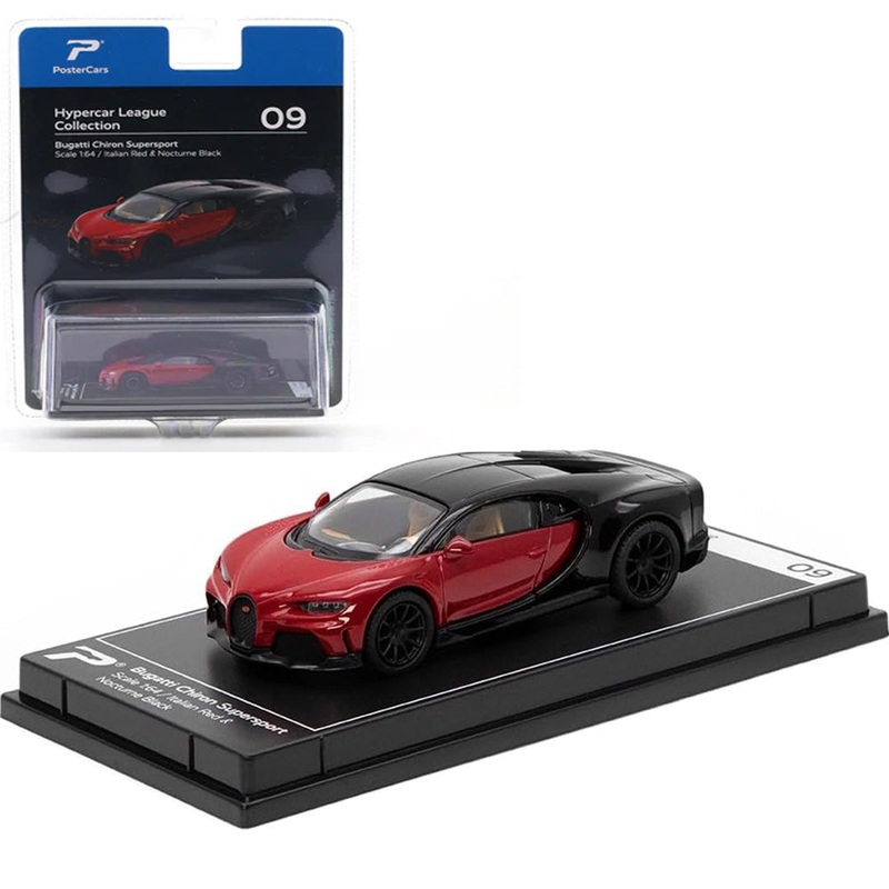 PosterCars 1:64 Bugatti Chiron Supersport  Red & Black | Hypercar League Premium Diecast Collectible