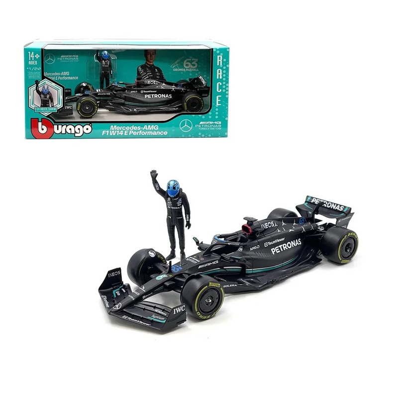 Bburago 1/24 Mercedes-AMG F1 W14 E Performance #63 George Russel Formula 1 with Pilot Figure