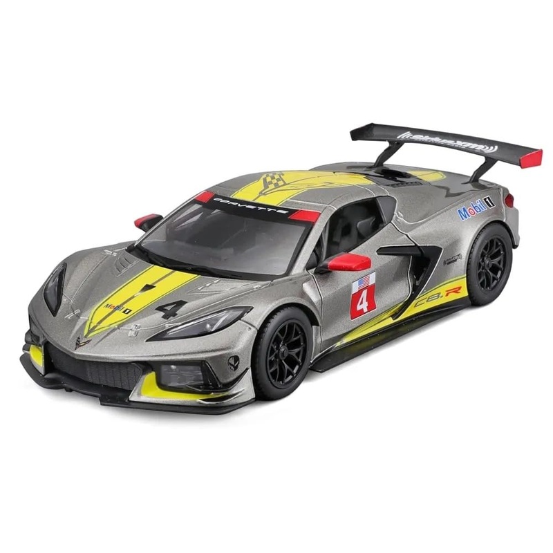 Bburago 1:24 Scale DieCast Model  2020 Chevrolet Corvette C8.R #4 (Grey Metallic with Yellow Stripes)