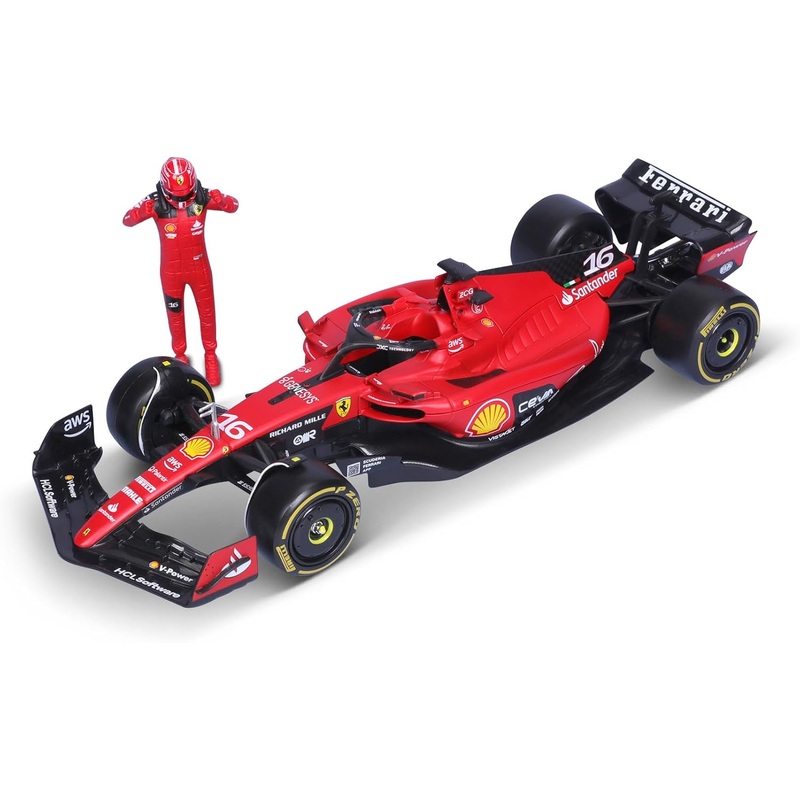 Bburago - 1/24 Scale Model Compatible with Ferrari SF23 F1# 16 Charles Leclerc 2023 with Pilot Figurine