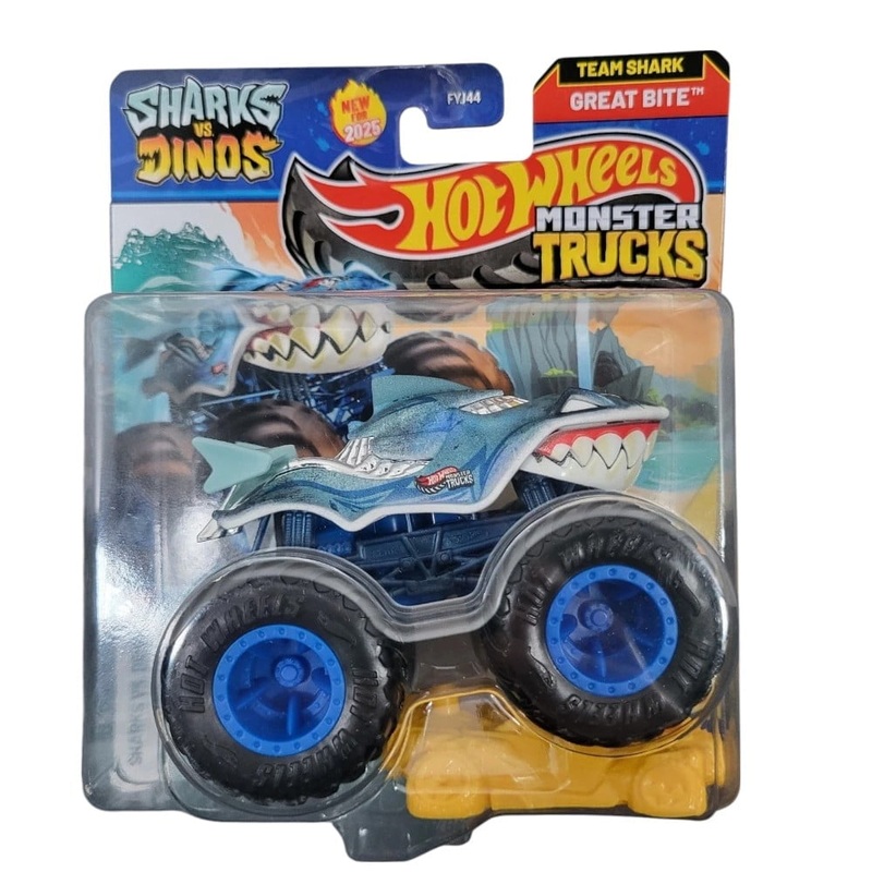 Hot Wheels Monster Trucks JCD73 Shark vs Dinos with Crushed Car  For Kids & Collectors
