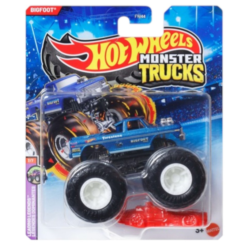 Hot Wheels Monster Trucks JDP91 Leading Legends Includes Crushed Car  Play for Kids & Collectors